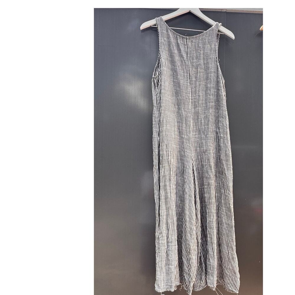 Max Studio London Striped Sleeveless Jumpsuit Women's Large Gray Wide Leg - Picture 3 of 9